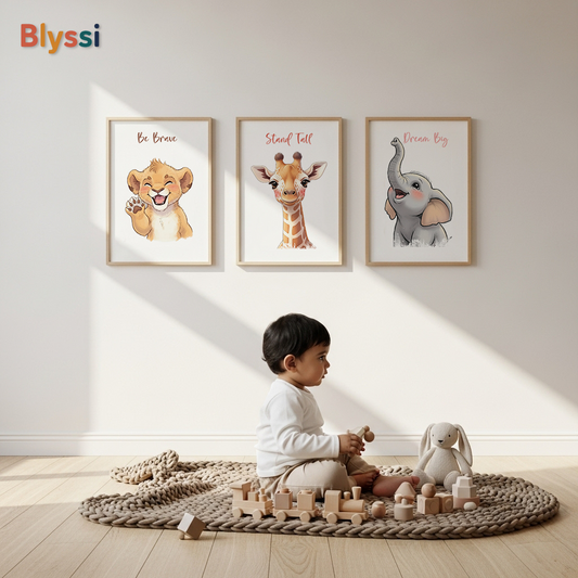 Nursery Animal Wall Art Set – Be Brave, Stand Tall, Dream Big (Set of 3 Prints)