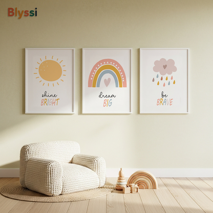 Inspirational Kids Wall Art – Be Brave, Dream Big, Shine Bright (Set of 3)