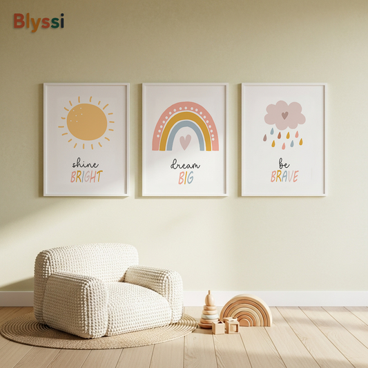 Inspirational Kids Wall Art – Be Brave, Dream Big, Shine Bright (Set of 3)